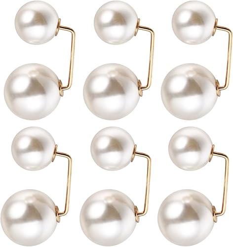 COHEALI Camisas para mujer, 6 piezas, broche de perlas artificiales, cuello antiexposición, suéter de seguridad, chal, broches de doble broche de