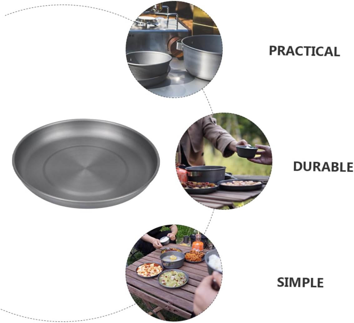 Portable Camping Snack Plate Stainless Steel Lightweight Outdoor Picnic Dinnerware for Hiking Bbq Use