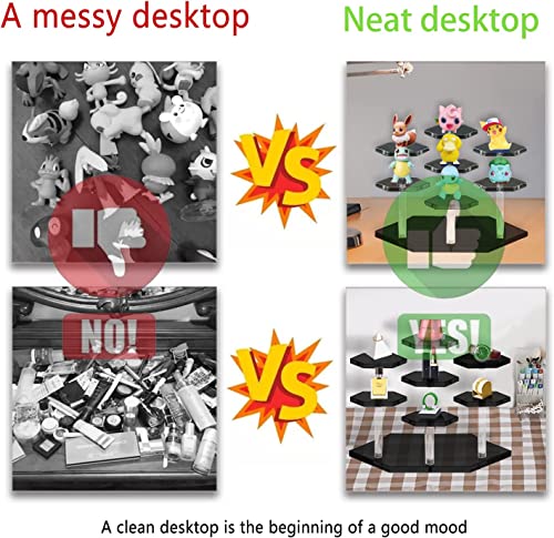 Tounalker 2Pack Acrylic Display Stands For Figures, 7-Tier Clear Acrylic Display Risers Shelf, Hexagon Action Figure Display Riser Stand Collectibles Organizer Holder For Cosmetic Pop Vendor (Black) #TOP3