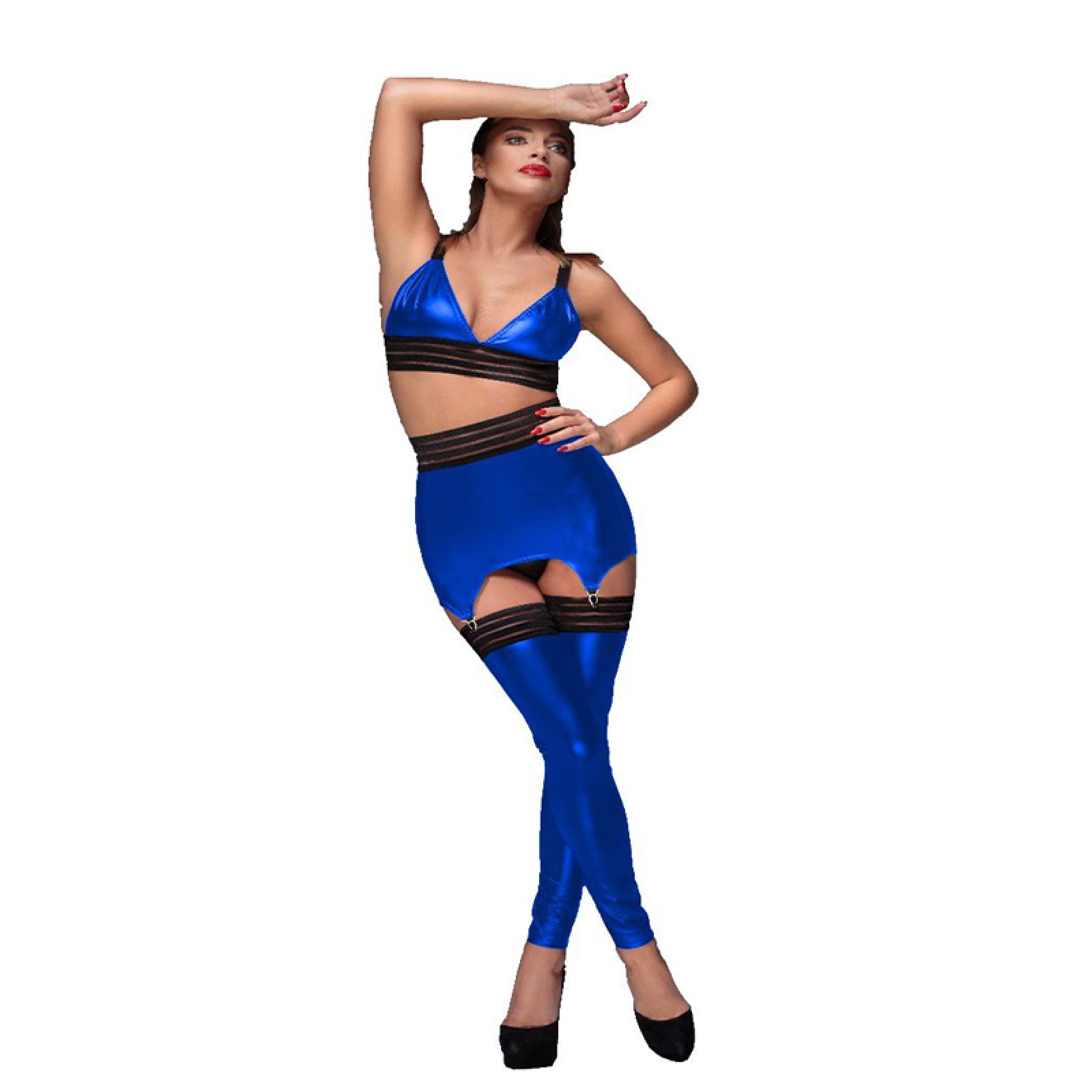 Lingerie érotique pour femme Jupe courte Fermeture éclair Style chaussettes serrées Bleu Taille 4XL