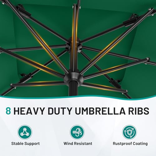 Image of AreShark 8'x10' 2 Tiers Rectangular Patio Umbrella - Outdoor Umbrella Waterproof UV Protection, Market Table Umbrella w /Crank for Pool, Backyard, Deck(Dark Green)