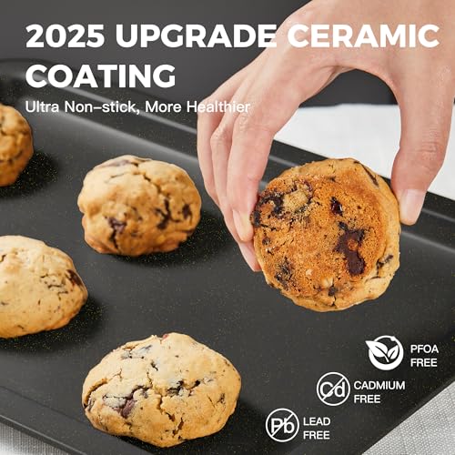 HONGBAKE Ceramic Baking Sheet Pan Set, Cookie Sheet for Oven, Bakeware Sets with Wider Grips, 3 Pack Half/Jelly Roll/Quarter Baking Tray, Premium, Dishwasher Safe - Dark Grey - Image 5
