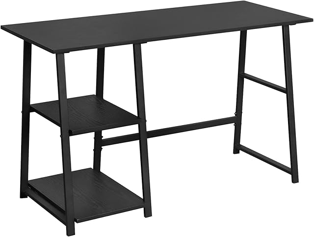 WOLTU Computer Desk Black Office Desk Workstation 2 Shelves for Ample Storage Study Writing Desk Computer PC Laptop Table Workstation Dining Gaming Table for Home Office TSG25sz