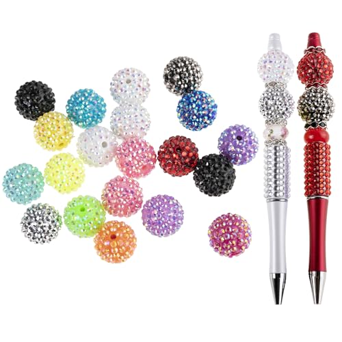 Image of 20pcs Pave Disco Ball Beads for Pens, 20mm Chunk Large Rhinestone Spacer Beads for Beadable Pens Jewelry Making Bag Crafts Supplies