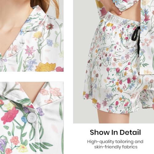 Image of Silk Satin Pajama Set for Women Summer Lounge Pjs Sets 2 Piece Suit Ladies Button Down Tops And Shorts Sleepwear