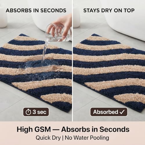 Image of Super Soft Microfiber 2800 GSM Bathroom Mat - Anti Skid, Quick Dry, Water Absorbent, Machine Washable - Floor Mat for Bedroom, Living Room, Doormat for Home (38 x 58 cm), Navy Blue