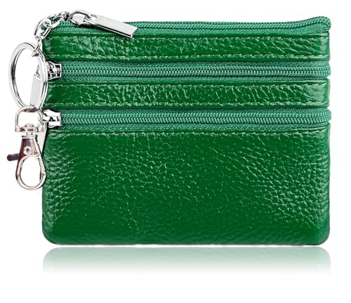 Image of Women's Small Leather Coin Purse with Key Ring and Snap Hook, iToolai Mini Change Card Case Wallet Pouch with Keychain, 19 Bright Green, One Size (4.33 inchx 3.54 inch), Keychain Coin Pouch With Snap Hook