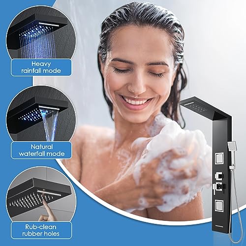 Image of ROVOGO Shower Panel Tower System with Led Lights - Battery Powered, 46.5 inch