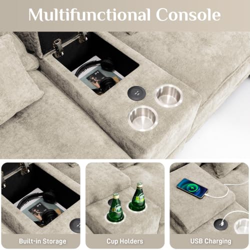 Image of OUYESSIR U-Shaped Sectional Sofa Couch, 4 Seat Sofa Set for Living Room, Convertible U-Shaped Chenille Couch Set with USB Port Central Console Ottoman,128 inches (Beige White)