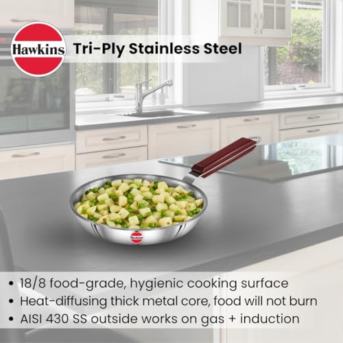 Image of Hawkins 20 cm Frying Pan, Triply Stainless Steel Fry Pan, Induction Fry Pan, Small Frying Pan, Silver (SSF20)