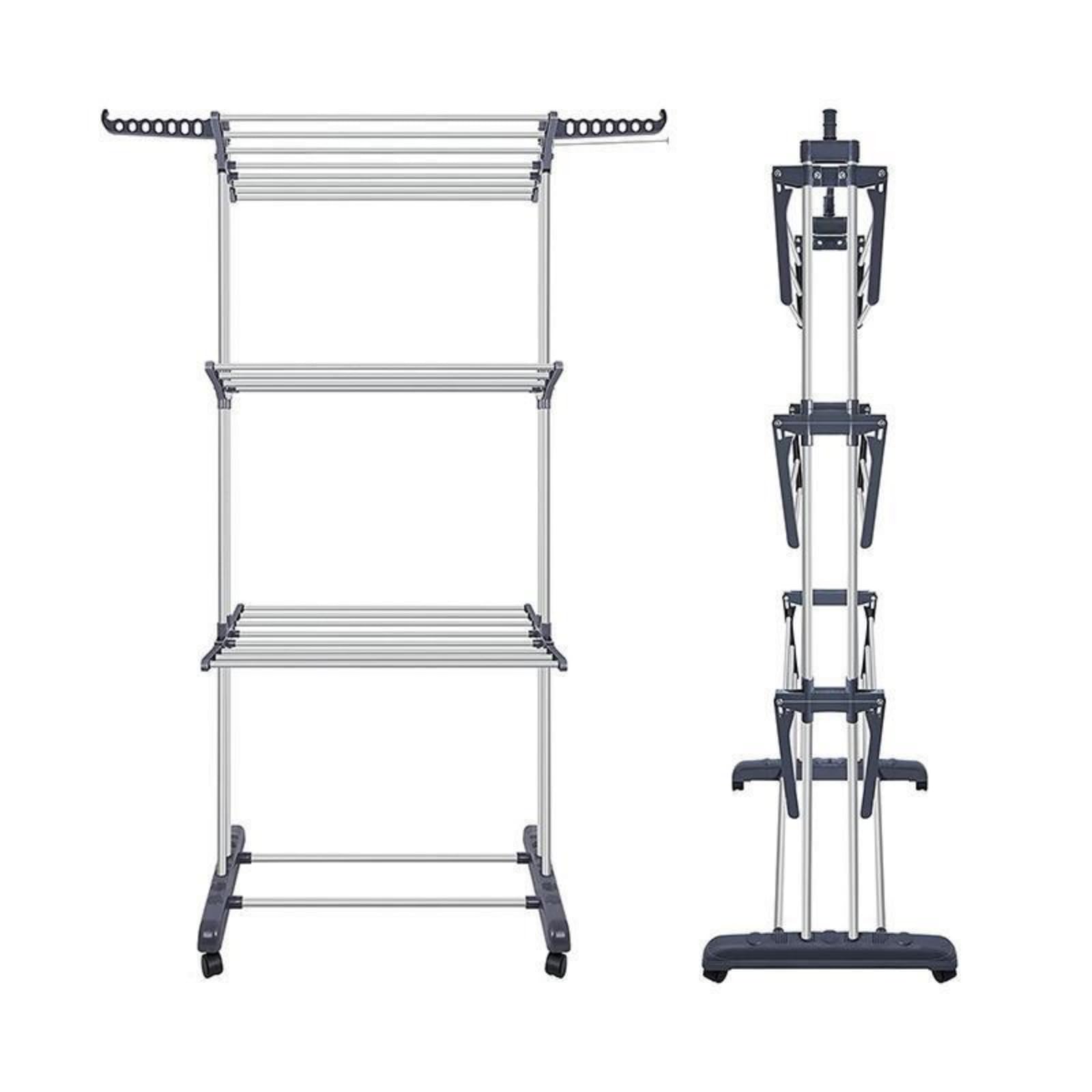 Clothes Drying Rack, 4-Tier Folding Drying Rack, Free Standing Stainless Steel Movable Laundry Rack (Grey), liangyijia001