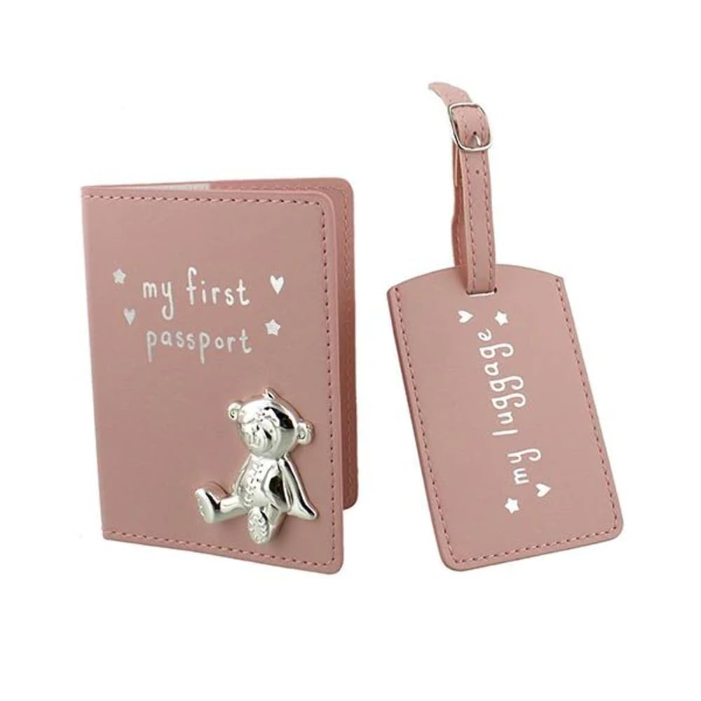 Button Corner PU My First Passport & Luggage Tag Set with Metal  