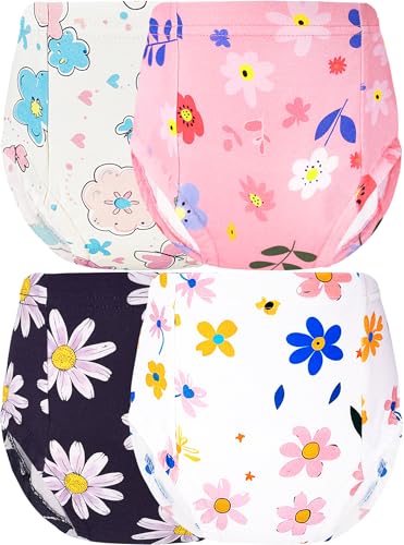 BliBliTaTa Girls Potty Training Underwear Toilet Potty Underpants Cotton Absorbent Leak-resistant Feel Wet 4 Pack For Toddler Baby 2t 3t Flower Daisy