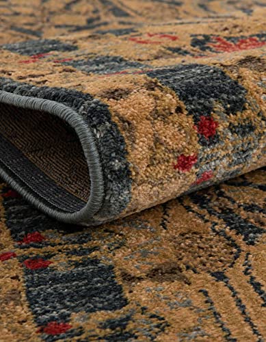 Image of Unique Loom Edinburgh Collection Area Rug - Canmore (5' 3 inch x 8' Oval, Navy Blue / Tan)