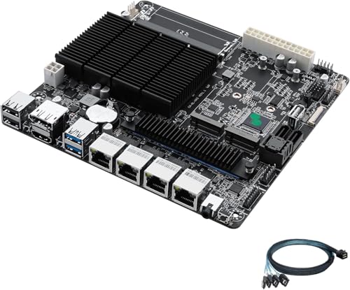 HKUXZR 6ベイ NAS Mini-ITX マザーボード 4 i226-v 2.5GbE ポート、Celeron J4125 クアッドコア 4スレッド、最大2.7GHz、2 DDR4、2 M.2 NVMex1 2280、2 SATA3.0、SFF-86