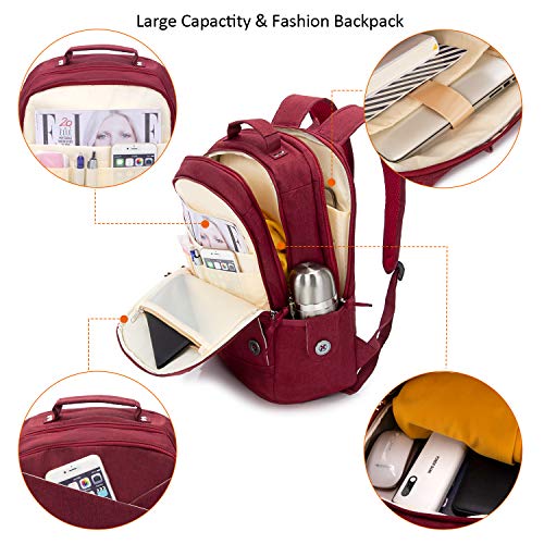 Laptop Backpack College Daypack Computer Bag for Women College Student with USB Charging Portc 15.6 Inch Red3