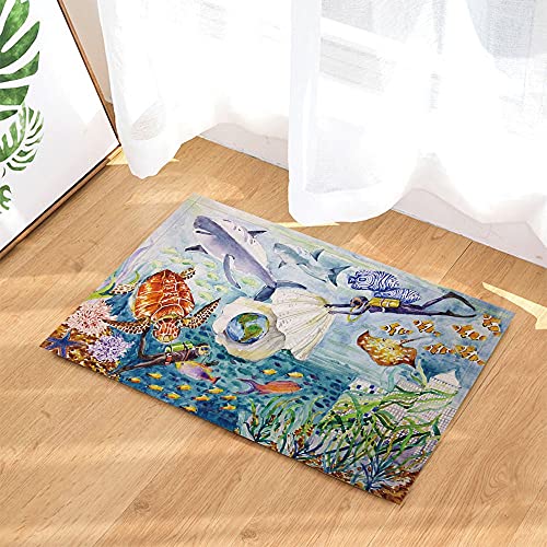 Dessin animé sous-Marin World Whale Shark Diver Tapis de Salle de Bain antidérapant intérieur et extérieur paillasson pour Enfants 60x40cm Accessoires Salle de Bain