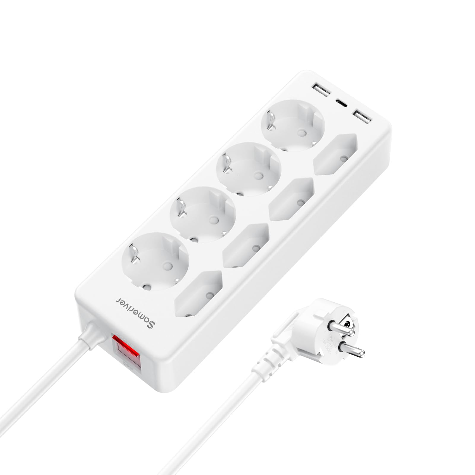 Ciabatta Elettrica Multipresa USB, 8 prese di Corrente e 3 USB, Striscia di Alimentazione Protetta da Sovratensione, presa di da 3 M con Interruttore per Scrivania, Ufficio, Casa, Bianca F(Schuko)