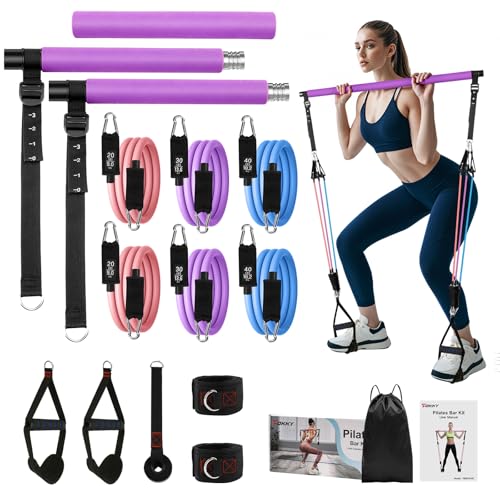 Fokky Fitnessbänder Pilates Bar Set, Fitnessgeräte für Zuhause mit 6 Resistance Bands (20/30/40 Lbs), Widerstandsbänder mit Türanker, Pilates Set für Fitness, Yoga, Kraftraining, Dehnung