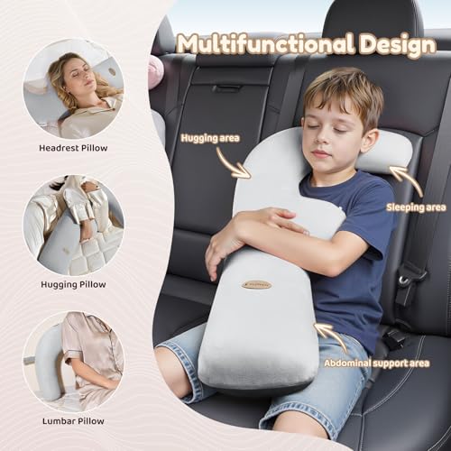 Image of FLORICH Memory Foam Kids Travel Pillow, Car Sleeping Pillow, F-Shape Car Pillows for Adults and Children, Traveling Car Pillow for Kids with Removable Pillowcase (Dark Grey)