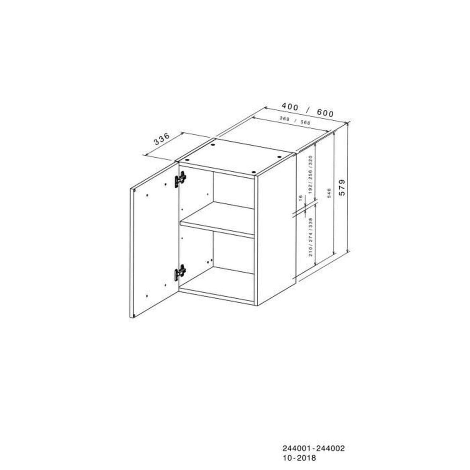 Meuble Haut De Rangement 1 Porte - L 60 X P 35,6 X H 57,9 Cm - Gamme Eko - Blanc