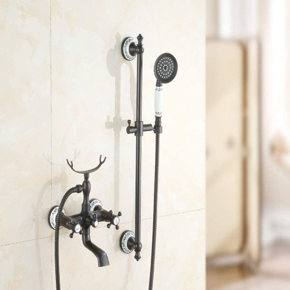 Ensemble de douche en bronze noir et porcelaine bleue au design ancien raffiné