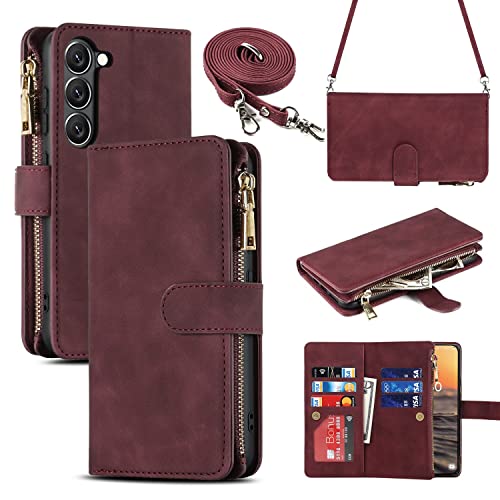 Coque Samsung S23 rabat en cuir synthétique bordeaux et finitions soignées
