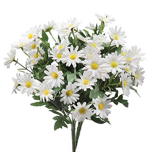 CCUCKY 2 Bouquets Fleurs de Marguerite Artificielle 24 Têtes Chacune, Simulation de Style Rural Fleurs en Plastique Colorfast pour Table Fenêtre Balcon Décor à la Maison (Blanc)