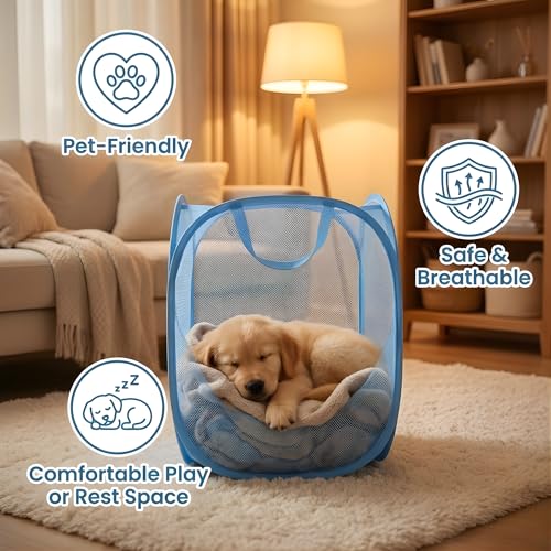 Image of inchCOSMIIC GREENS inch Mesh Laundry Foldable Basket 2 Pc (38 x70 cm)- Breathable, Sturdy, Foldable, and Space-Saving Design for Clothes and Storage. (2, 2 Pcs LARGE SIZE - Black /Sky /Pink /Royal /Red)