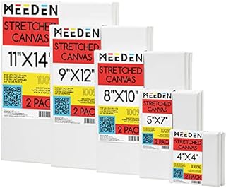 MEEDEN Stretched Canvas,Multipack of 10, 4''×4'', 5''×7'', 8''×10'', 9''×12'', 11''×14'', 2 of Each, 100% Cotton, 8 oz Gesso-Primed, Blank White Canvases for Acrylic Pouring Airbrushing & Oil Painting