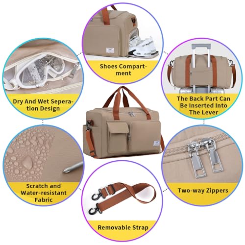 Image of FIORETTO Women's Gym Duffle Bag with Shoes Compartment, 30L Capacity, Ideal for Travel, Gym, Sports, Duffel, Weekender