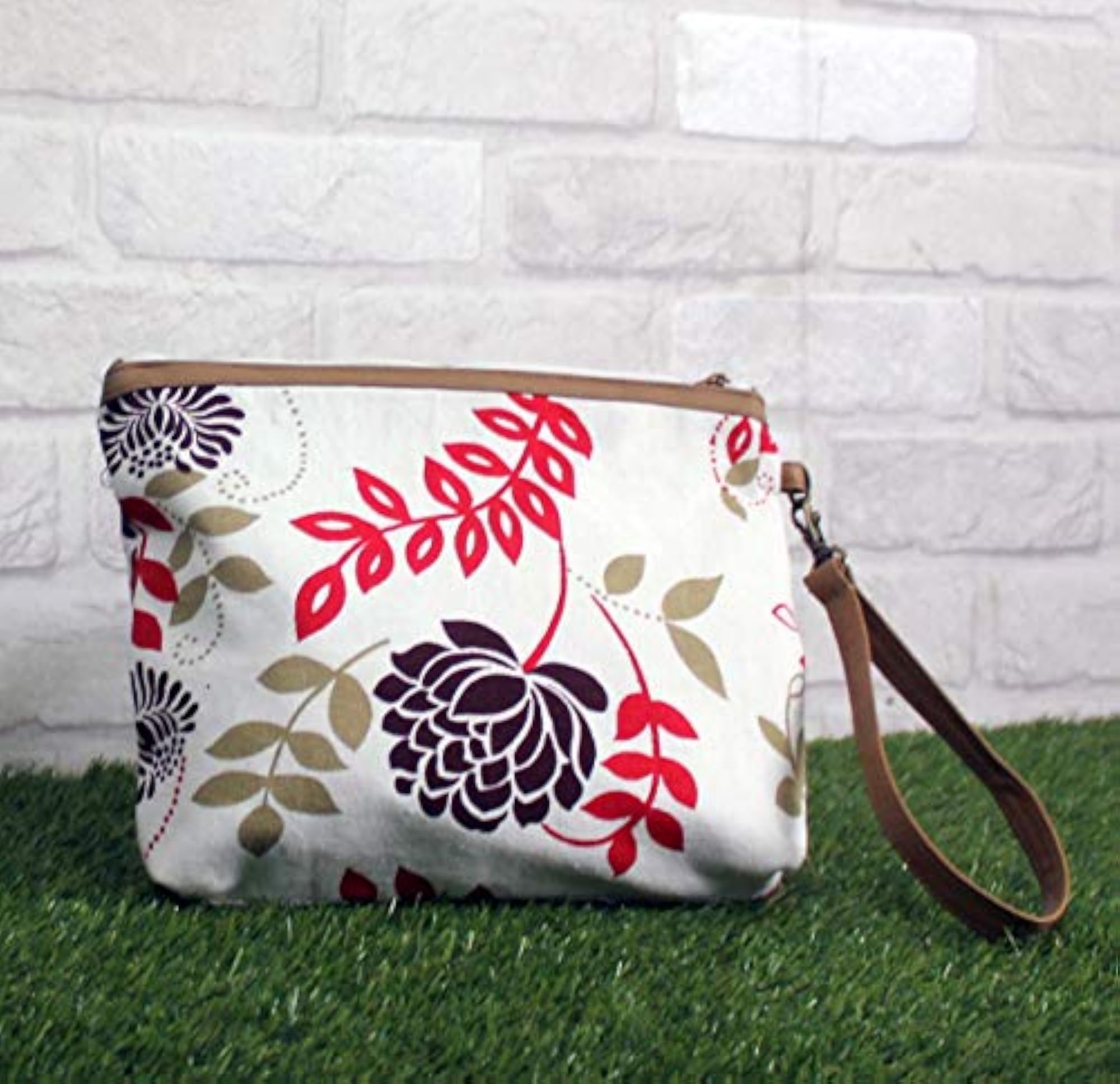 Red Floral Cotton Printed Multi Utility Pouch