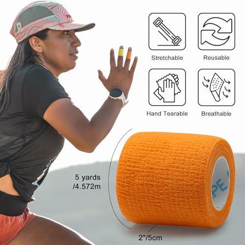 Image of OK TAPE Self Adherent Cohesive Bandages Wrap 24Packs 2 inch x 5 Yards | Non-Woven Self Adhesive Athletic Sports Wrap Tape Vet Wrap Bandages Tape for Thumb Finger Wrist Ankle (Mix)