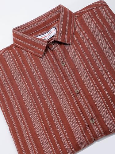 Image of The Indian Garage Co Men Slim Fit Striped Full Sleeves Cutaway Collar Casual Shirt