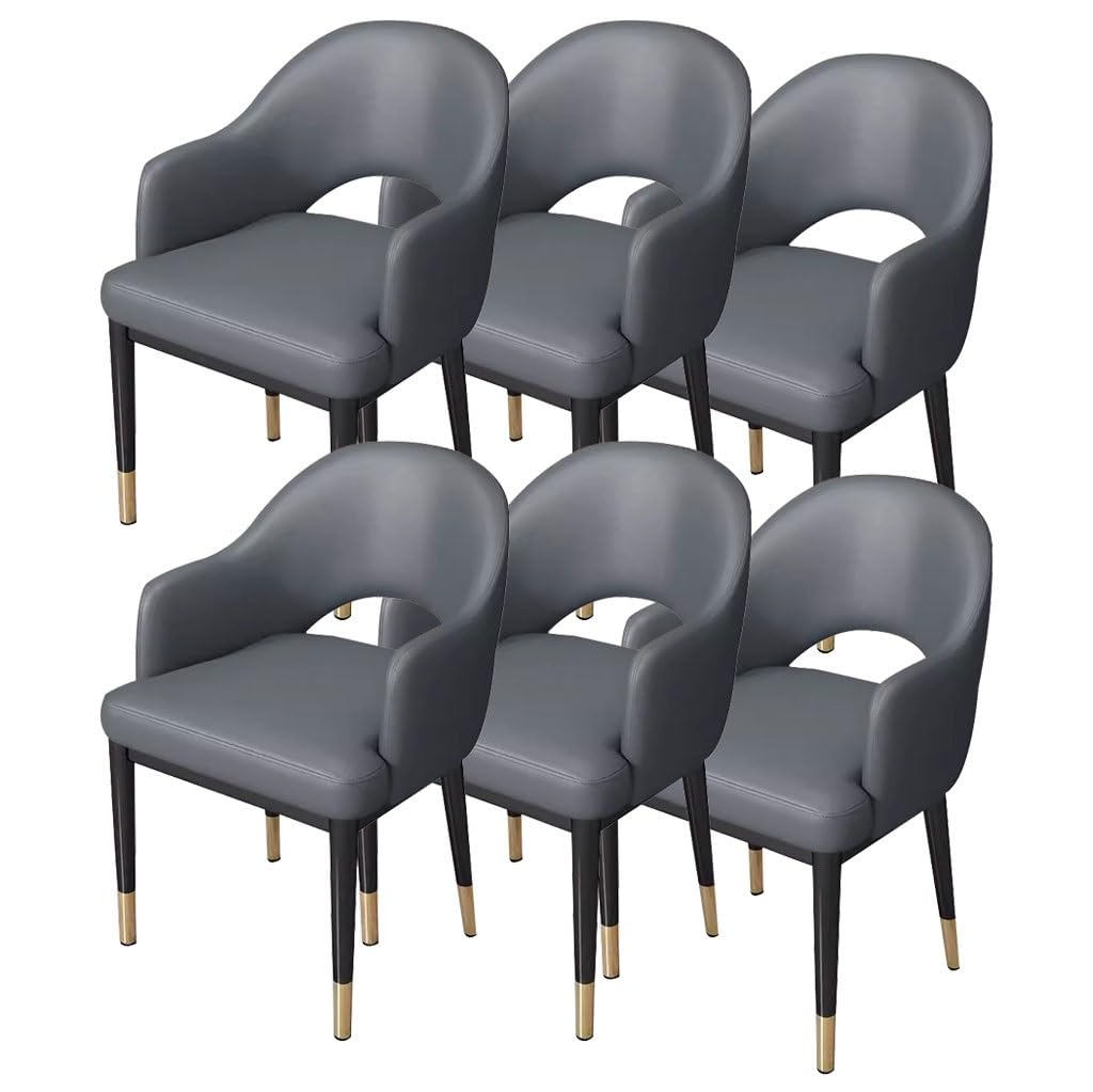 Lot de 6 chaises de salle à manger modernes en cuir litchi gris foncé – Fauteuils élégants pour cuisine, salon, bureau à domicile, salle à manger et loisirs
