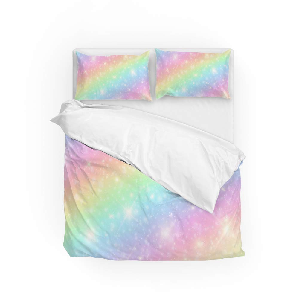 Housse de couette polyester lit Jumeau arc-en-ciel lavable et résistante avec 2 taies