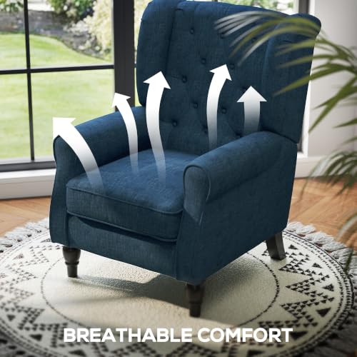 Image of HOMCOM Comfy Accent Chair for Living Room, Wingback Armchair, Blue