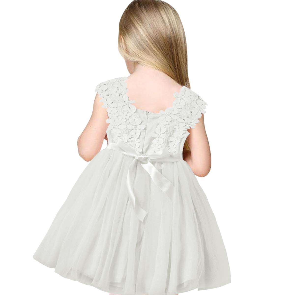 Baby Girls Princess Flower Dress Sleeveless Lace Tutu Gown Bridesmaid Party Wedding Birthday Dress-a168-White-130