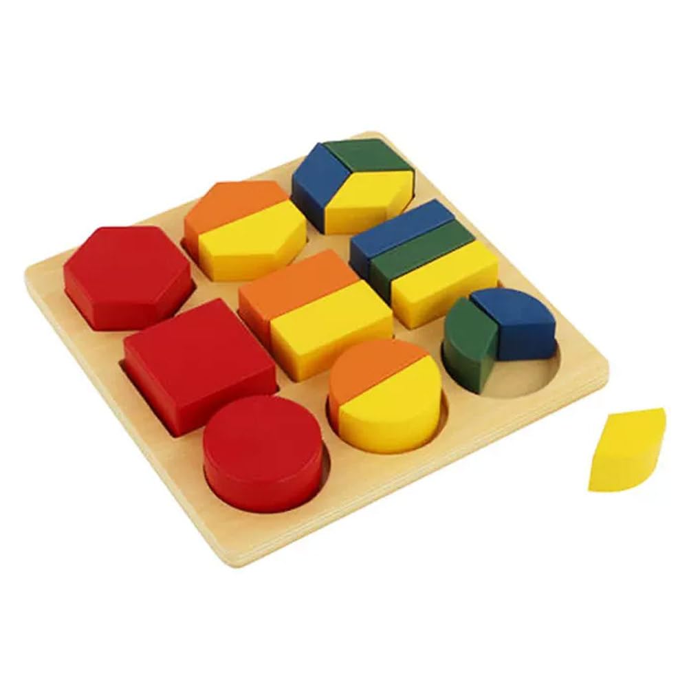 Montessori Holzig Zerschnittene Geometrische Formen Puzzle | Bruch-Formenbrett, Spielzeug zum Formen- und Segmentabgleich, Lernspielzeug für frühe Geometrie und Brüche