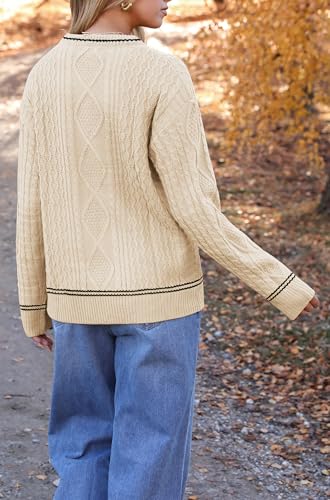 Image of Zeagoo Cable Knit Sweater Women Crewneck Long Sleeve Sweater 2024 Fall Chunky Vintage Pullover Tops