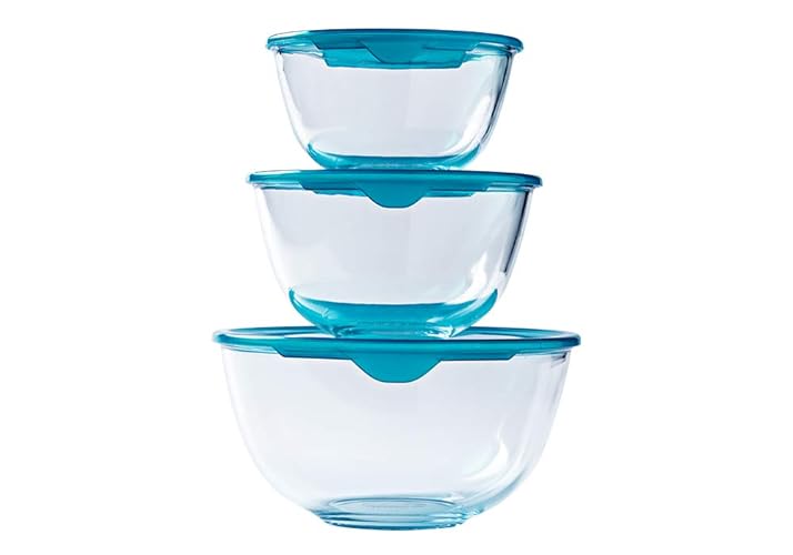 Pyrex® - Prep & Store - Set of 3 Heavy Duty Glass Bowls with Lids (0.5L - 1L - 2L) - BPA Free