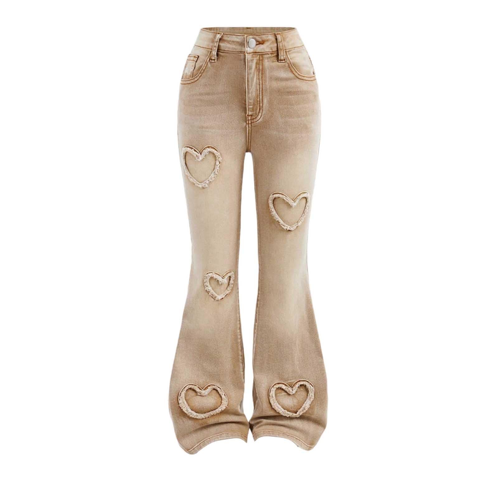 Genérico Vaqueros Niña 9-13 Años Slim Fit Acampanados Pantalon Vaquero Adolescentes Chica Elasticos Corazones Moda Hippie Jeans Pantalones Vaqueros de Trabajo Denim Primavera 2026