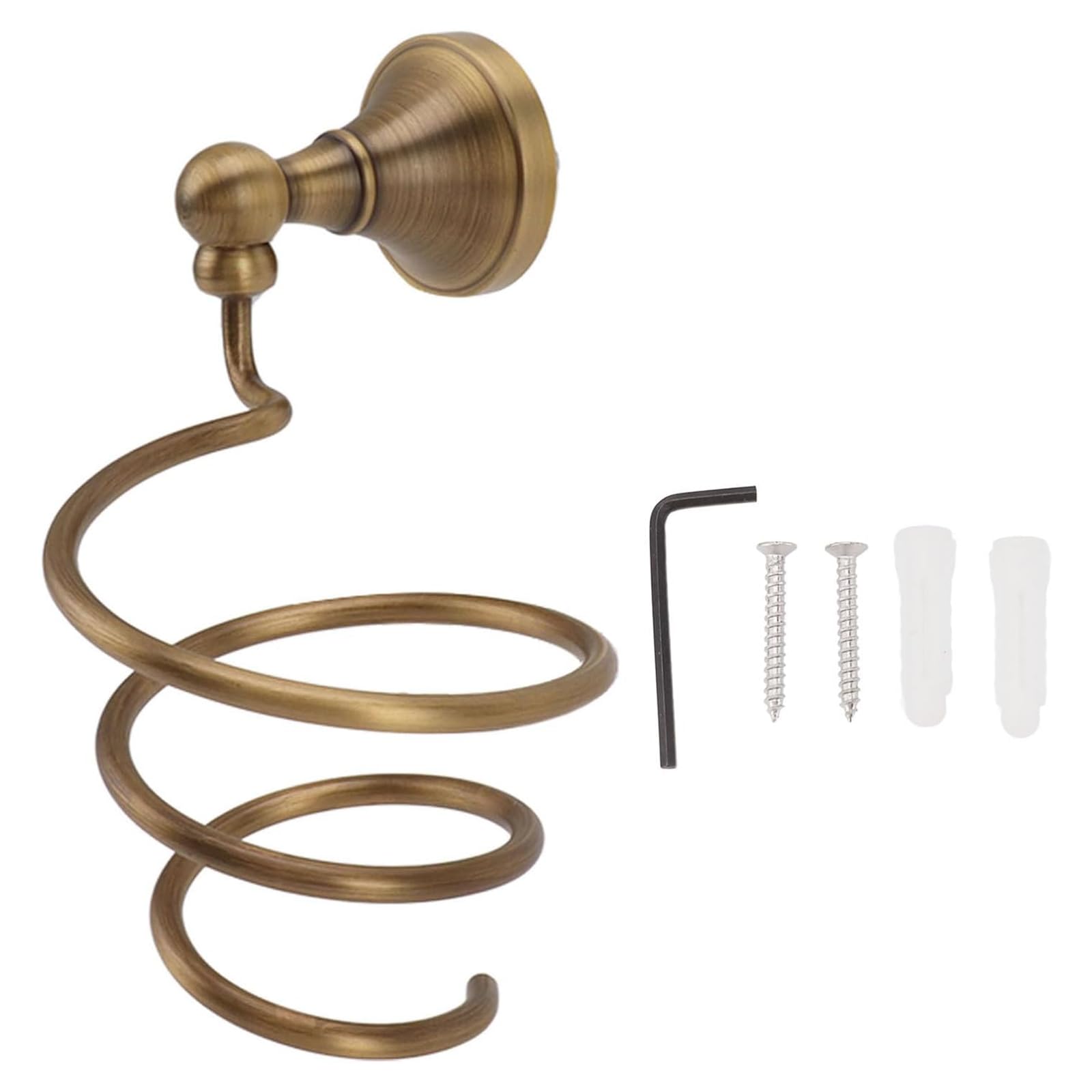 Soporte para secador de pelo en espiral montado en la pared para baño y salón de belleza, organizador de secador de pelo de cobre con acabado de latón