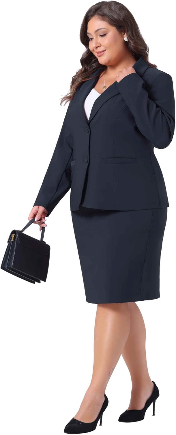 Agnes Orinda Plus Size Blazer and Skirt Suit Sets for Women 2 Piece Outfits Business Casual Suit Sets - Image 3