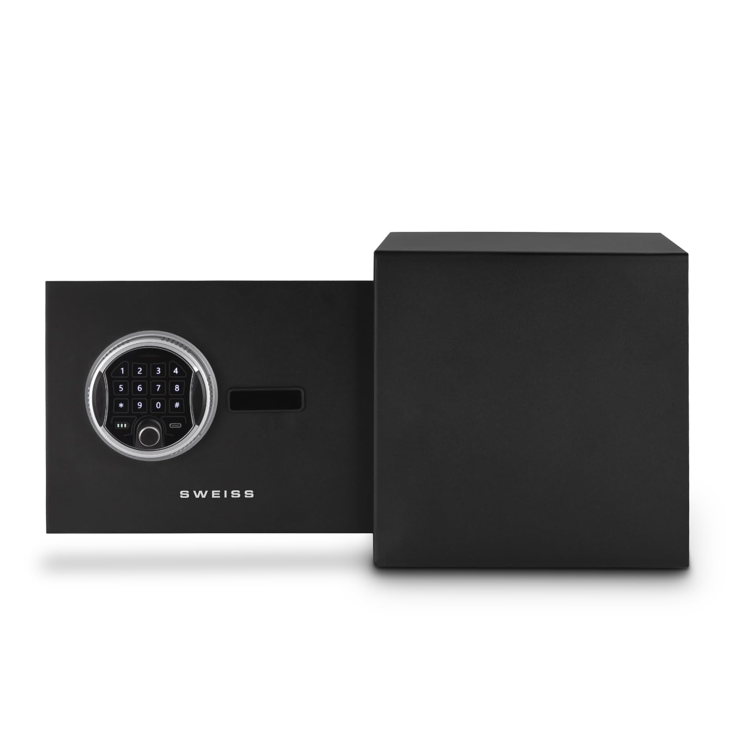 SWEISS Coffre-Fort Électronique - Empreintes Digitales, Clés & Code, SXT6820-8L, Sécurité 3 en 1, Acier Renforcé, Affichage Digital, Éclairage LED, USB Type-C, 2 Clés de Secours – Noir