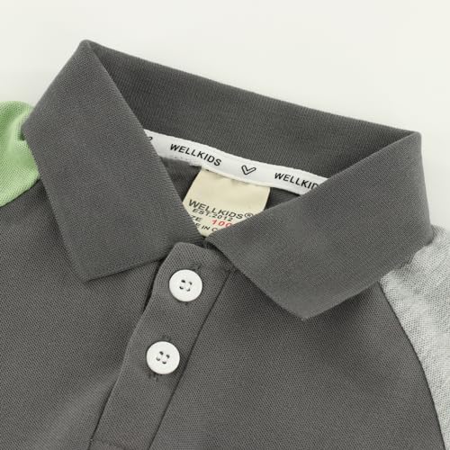 Boys Polo Shirt with Patchwork Style, Short Sleeve Uniform Shirts for Boys2