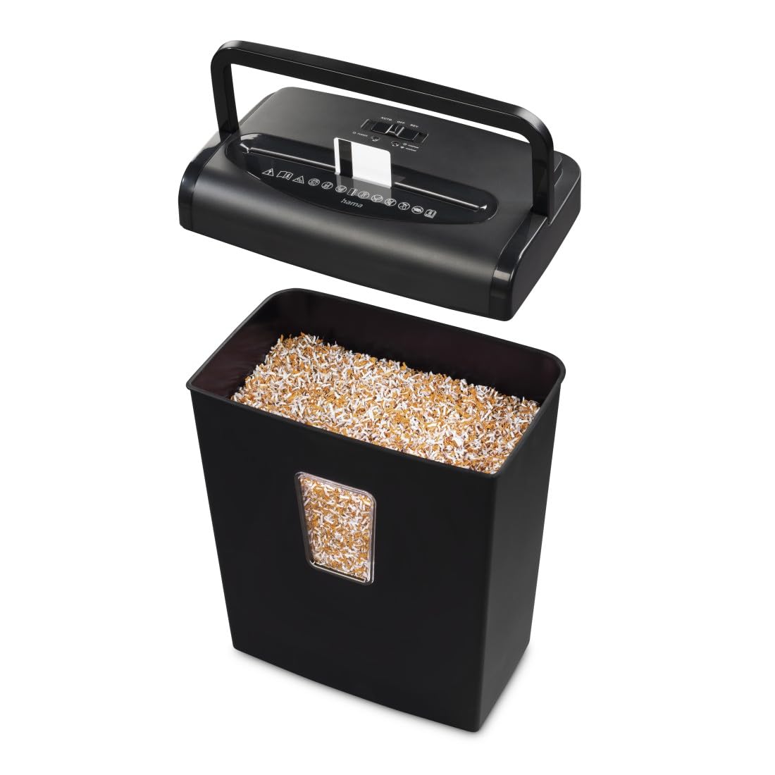 Hama Trituratore Carta Distruggitrice Distruggitrice Documenti Carte Graffe, 8 Fogli A4 a Volta, Sicurezza/Off Auto, LED Overload Overheat, Funzione Indietro, Cestino 20L, Sicurezza P5 T5 E4, Nero