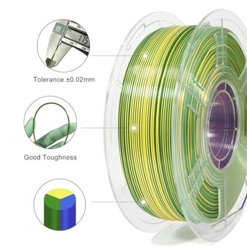 Image of FiLAMONT PLA Silk Filament 1.75mm, 3D Printer Filament, Shiny Silk 1.75 PLA Filament, 1kg(2.2Lbs) /Spool (Silk Emerald Green,Purple Yellow)