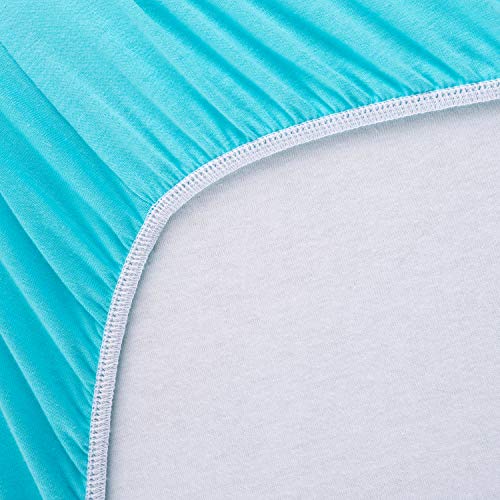 Image of SheetWorld Fitted Pack N Play Playard Sheet Compatible with Dream On Me Zodiak Portable Playard 25 x 37 inches, 100% Cotton Jersey, Hypoallergenic, Butter Soft, Solid Aqua, Made in USA