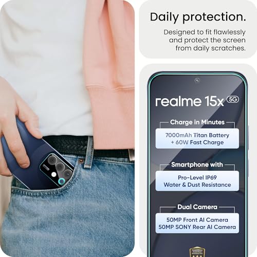 Image of FIRST MART Tempered Glass for Realme 15x with Black Camera Lens Protector & Installation Kit | HD Black, Edge-to-Edge, Scratch Resistant, Case-Friendly | Pack of 1